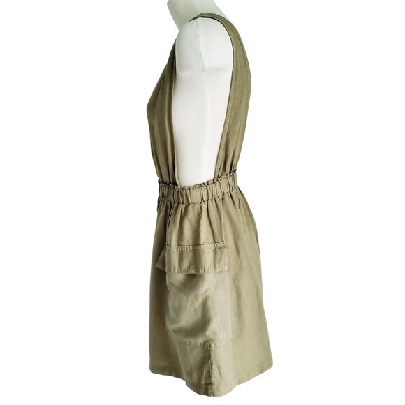 ZARA Rustic Pinafore Dress Overall Jumper Linen Blend Light Olive Green Size S - Picture 5 of 16